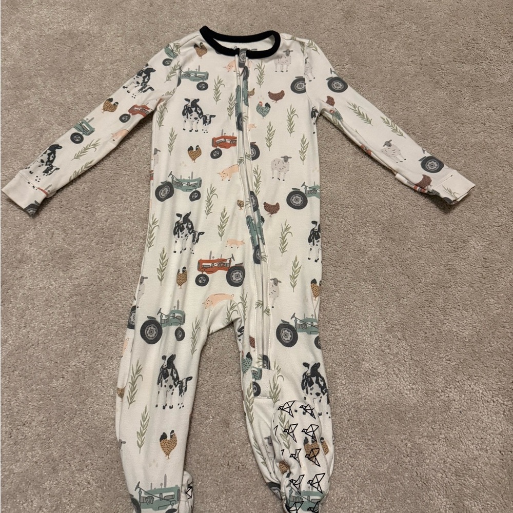 Charming Farm Print Kids Footie Pajamas